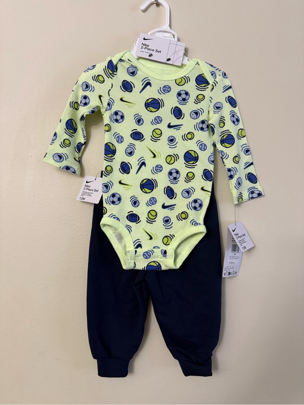 Nike Baby Neon Yellow & Navy Long-Sleeve One-Piece Set